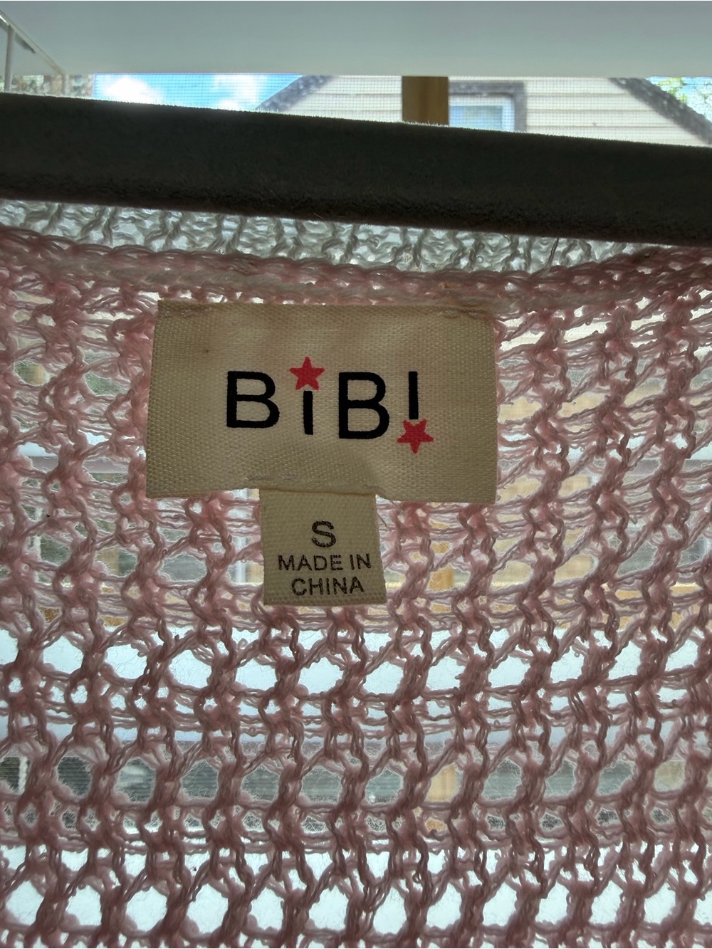 BiBi Pink and Cream Crochet V-Neck Sweater - Picture 2 of 5